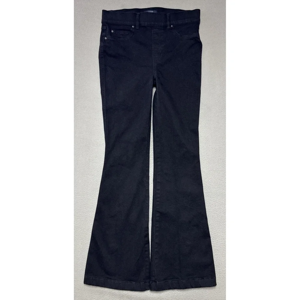 Spanx Flare Jeans Women M 30x31 Black Pull On Stretch Quiet Luxury Comfort Denim